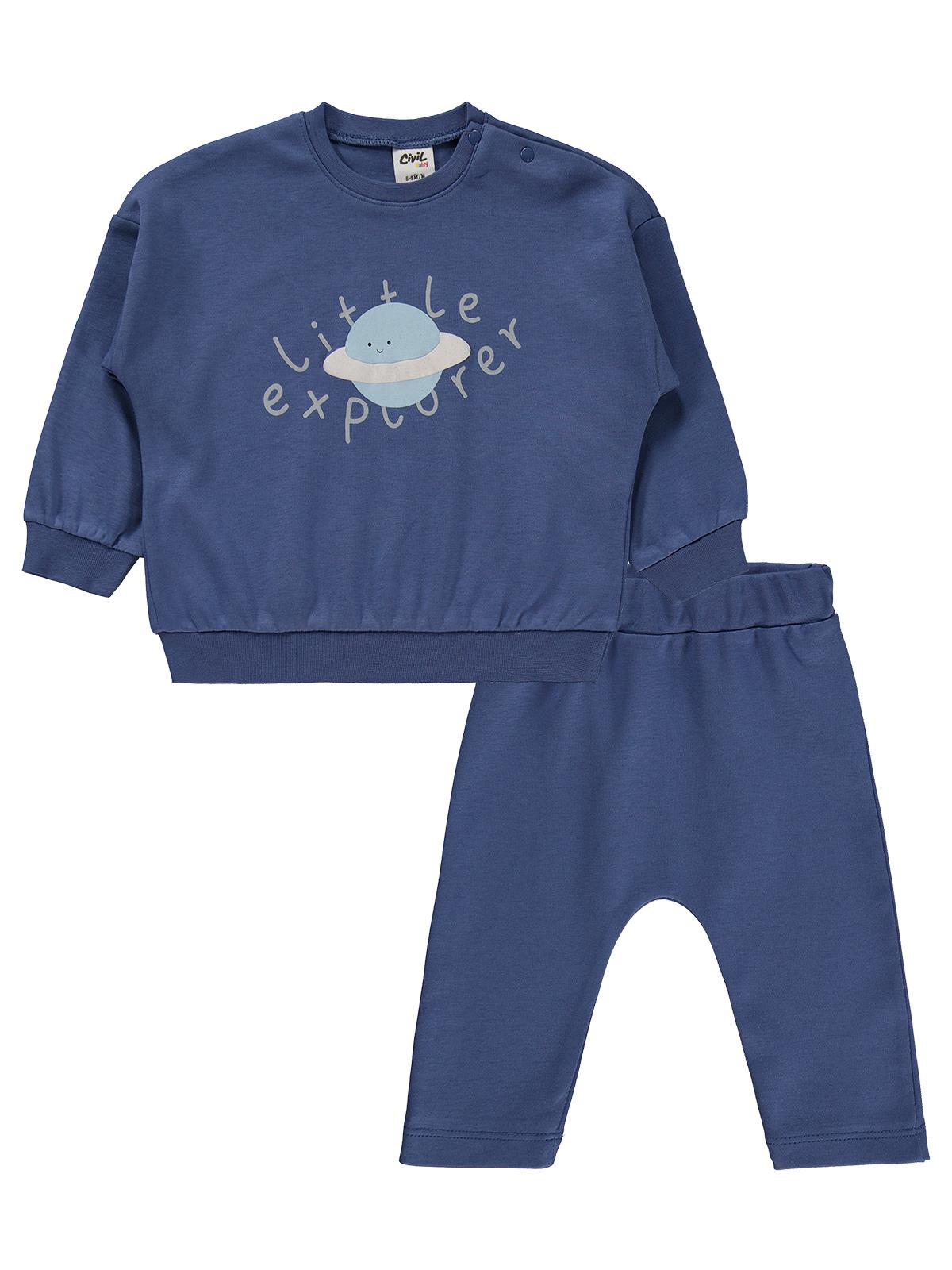Civil Baby Little Explorer Dünya Baskılı 6-18 Ay Takım - Mavi