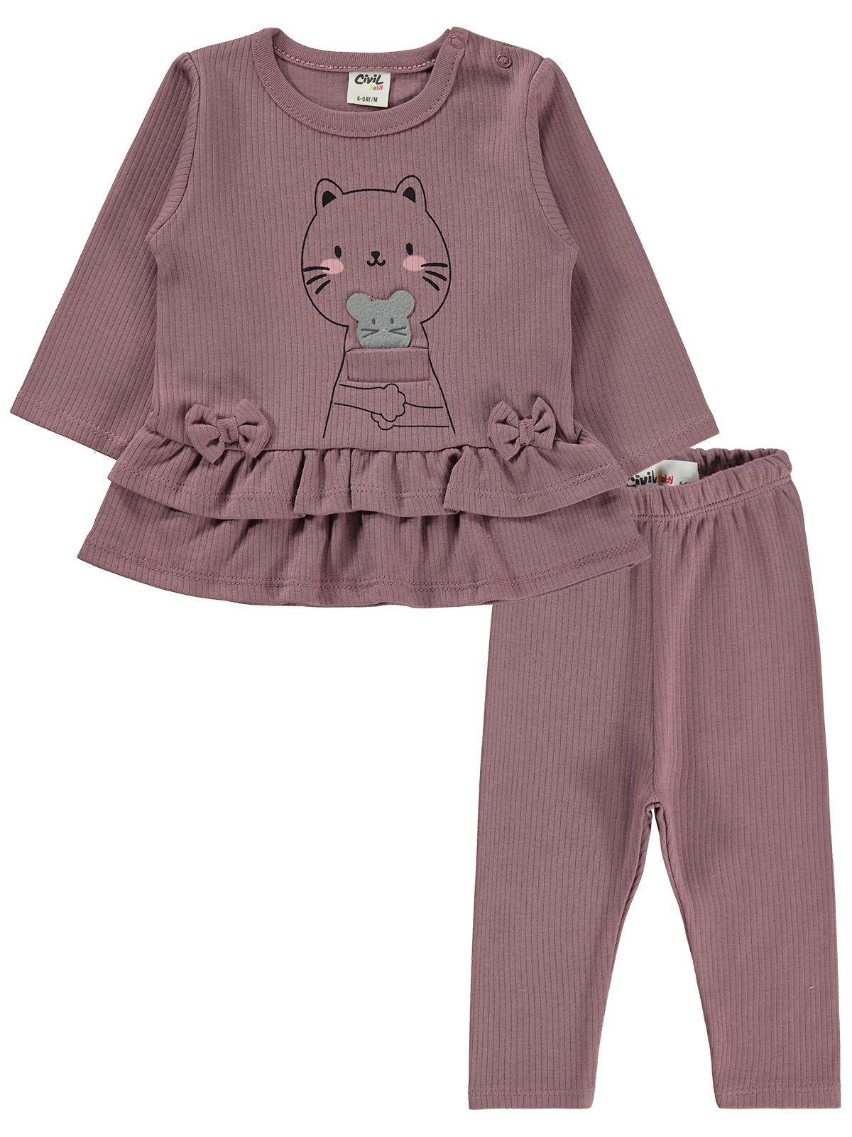 Civil Baby Kedi Baskılı 6-18 Ay Takım - Kahve