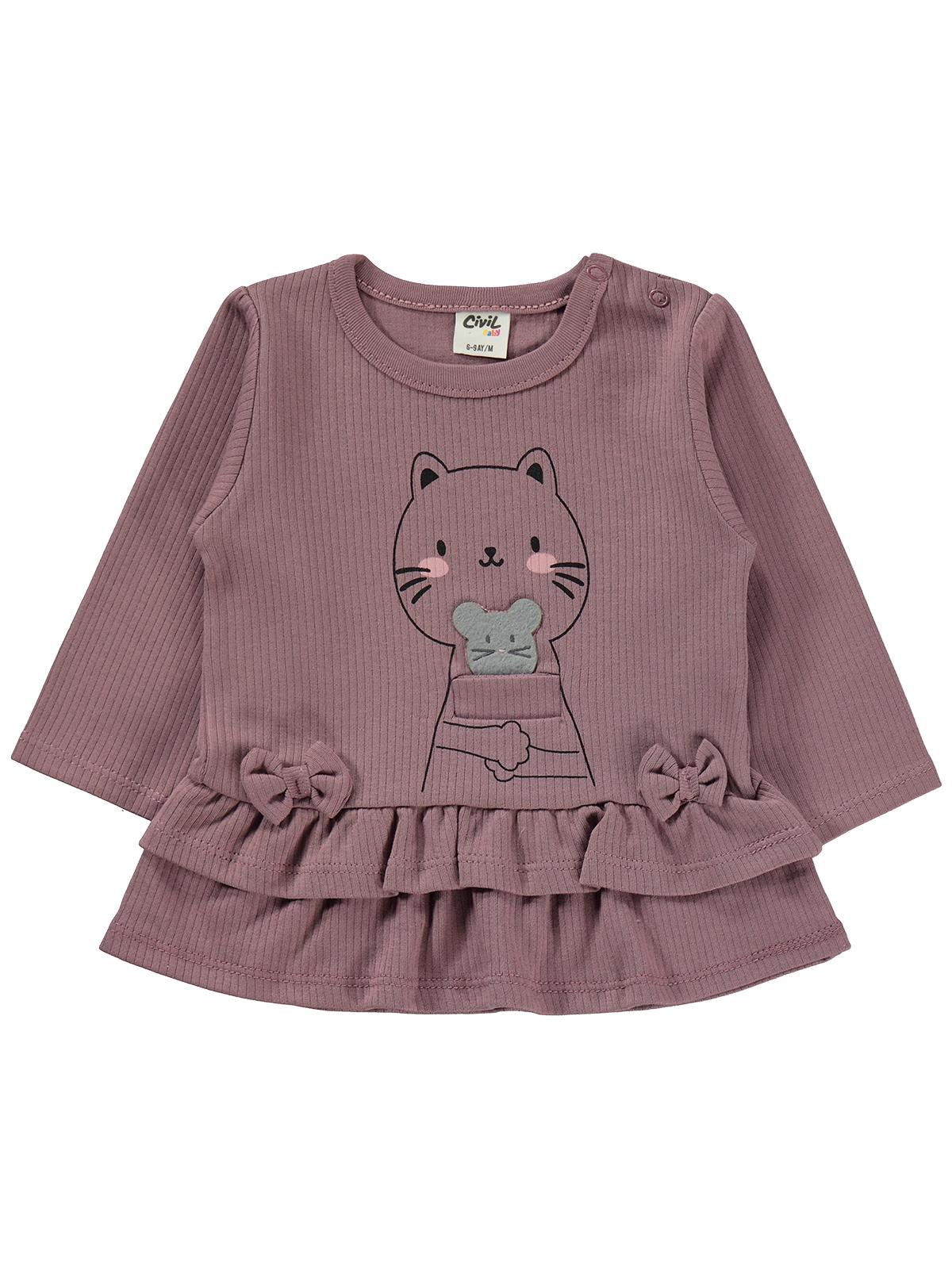 Civil Baby Kedi Baskılı 6-18 Ay Takım - Kahve