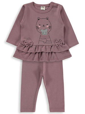 Civil Baby Kedi Baskılı 6-18 Ay Takım - Kahve