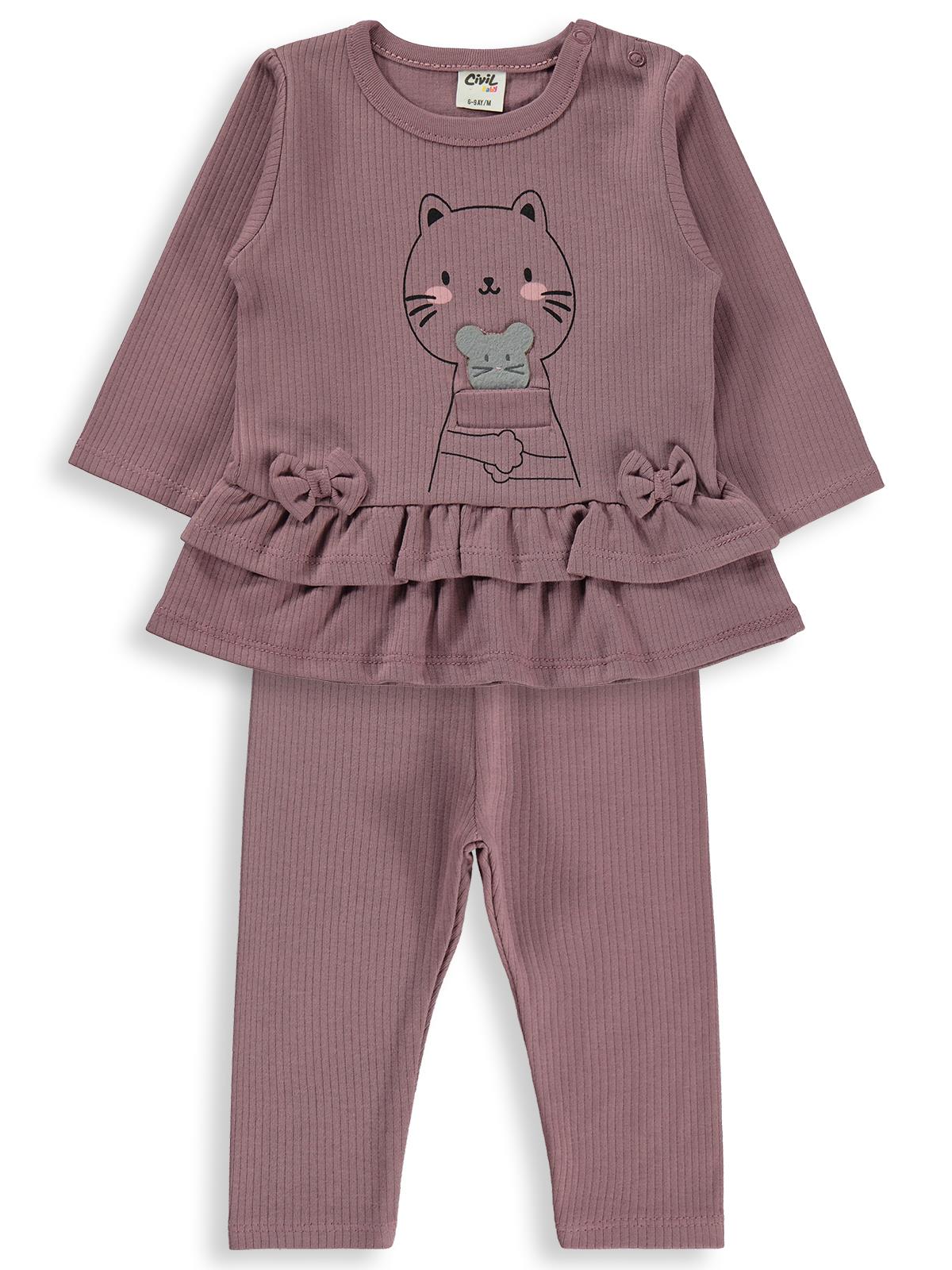 Civil Baby Kedi Baskılı 6-18 Ay Takım - Kahve