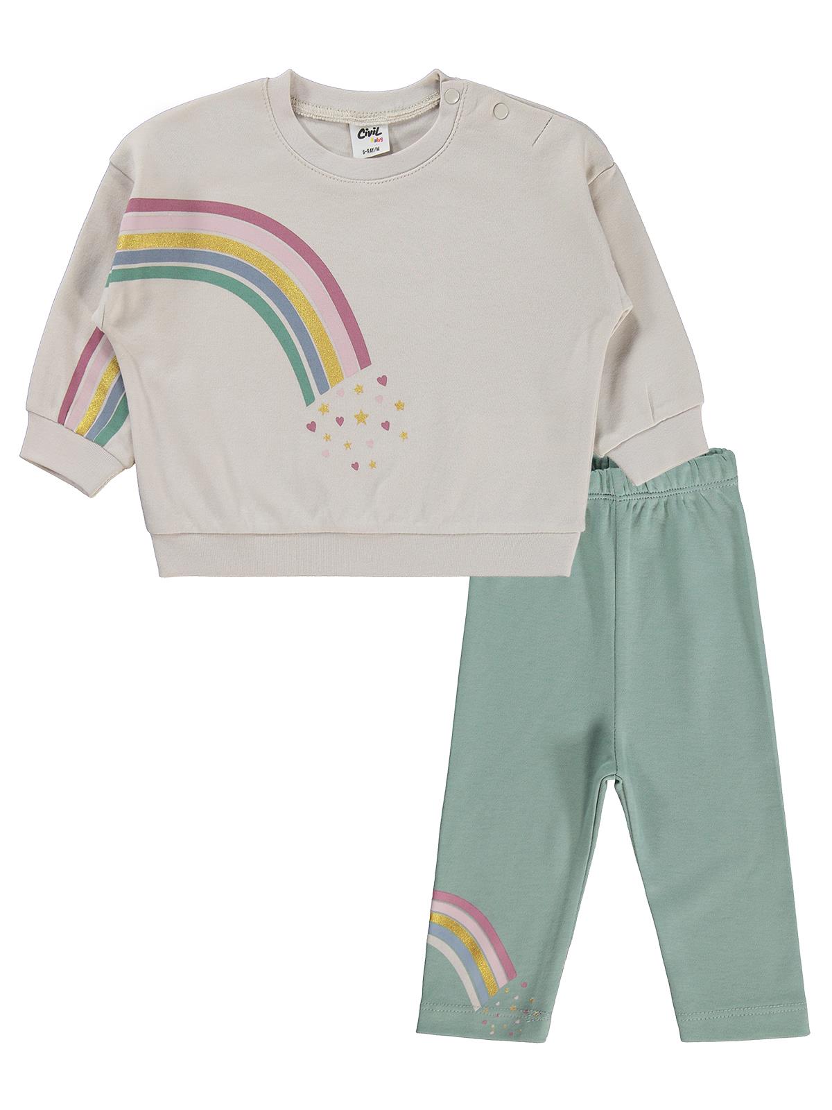 Civil Baby Gökkuşağı Baskılı 6-18 Ay Takım - Bej