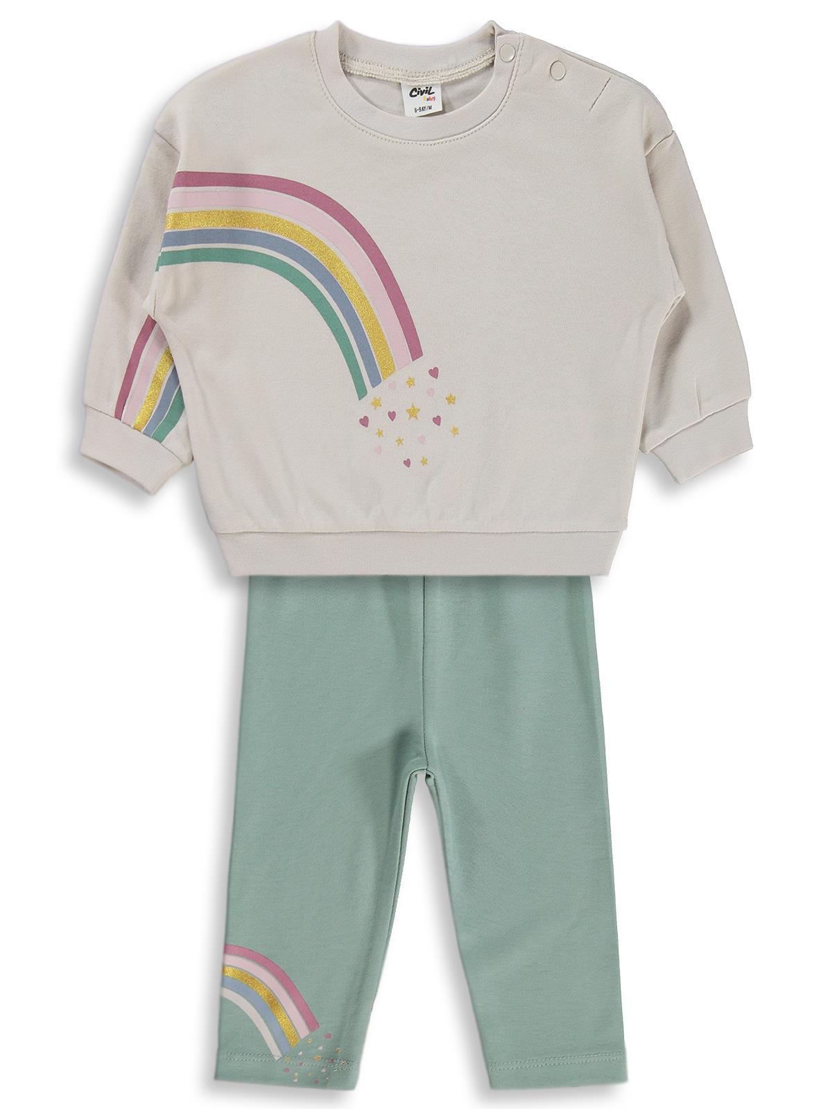 Civil Baby Gökkuşağı Baskılı 6-18 Ay Takım - Bej