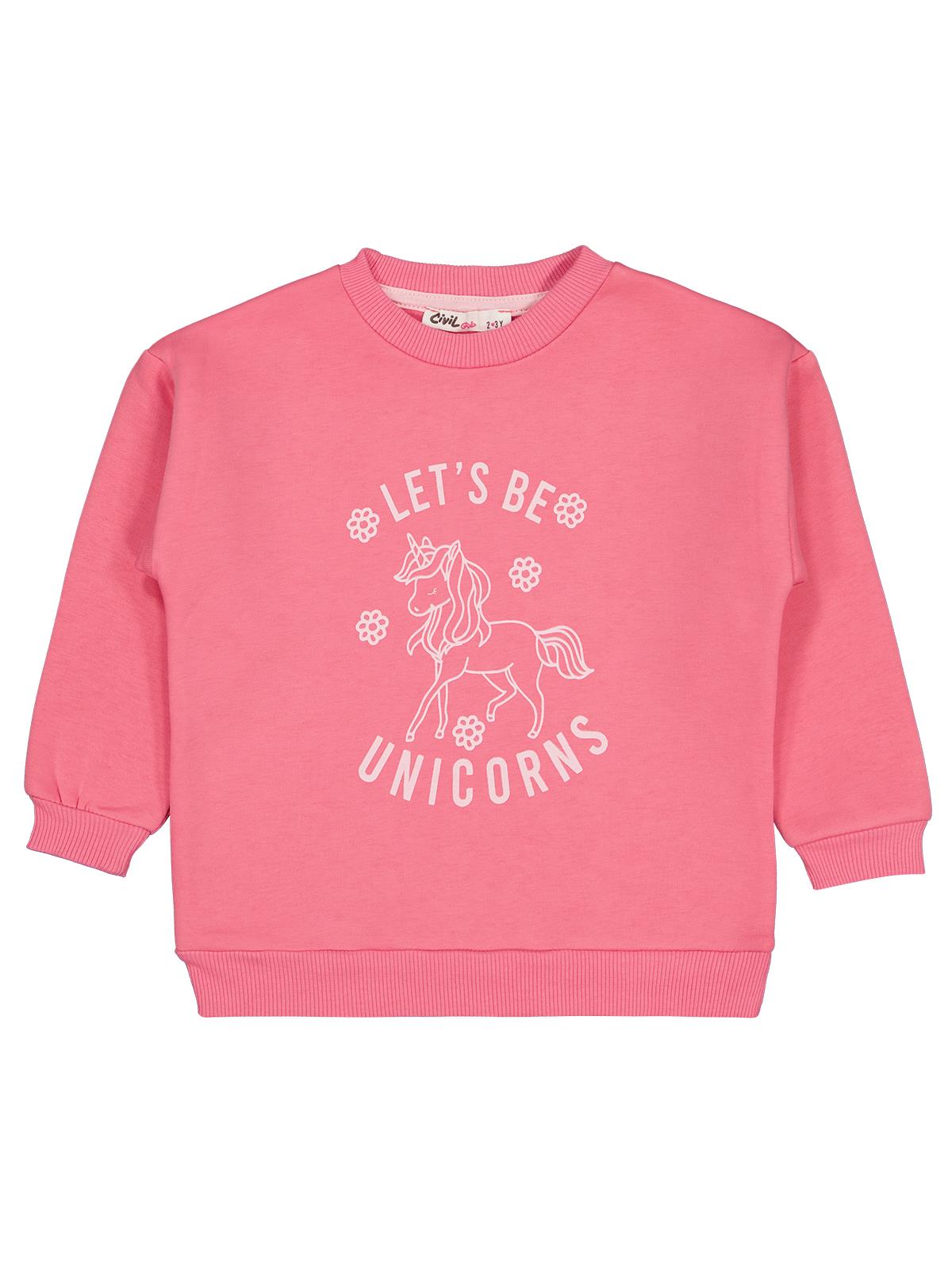 Civil Girls Unicorn Baskılı 2-5 Yaş Sweatshirt - Pembe
