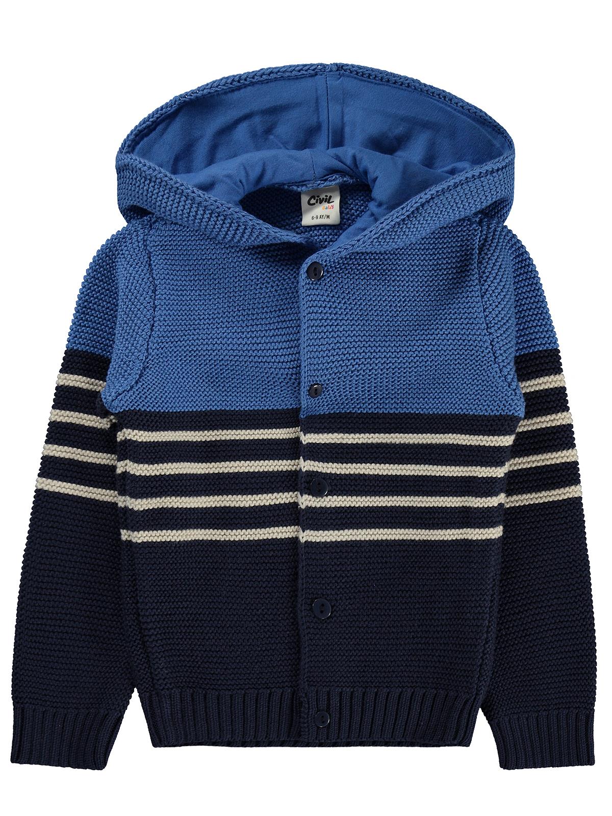 Civil Baby Çizgili Kulaklı 6-18 Ay Hırka - Lacivert
