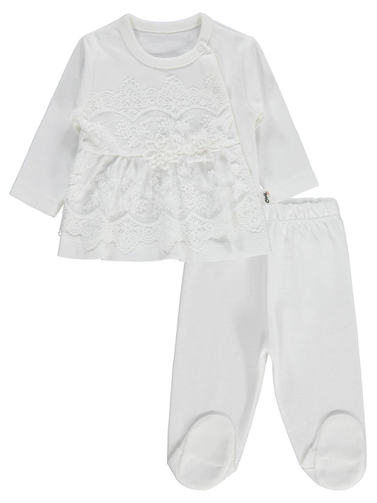 Civil Baby Fırfır Tüllü 1-9 Ay Pijama Takımı - Ekru