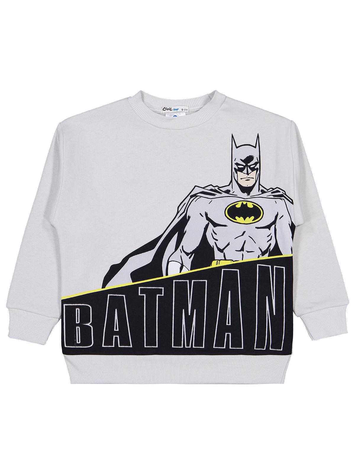 Batman Baskılı Sweatshirt | 3 İp Uzun Kol Bisiklet Yaka Baskılı | Okul Kreş ve Günlük Kullanım - Gri