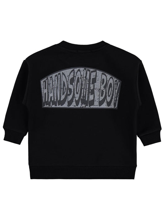 Civil Erkek Çocuk Hnadsome Baskılı Sweatshirt | 3 İp Uzun Kol | Okul Kreş ve Günlük Kullanım - Siyah