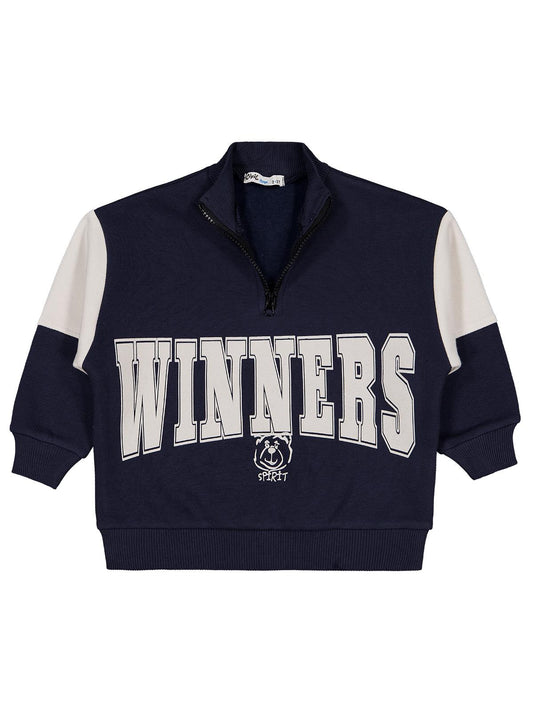 Civil Boys Erkek Çocuk Winners Baskılı Sweatshirt | 3 İp Uzun Kol | Okul Kreş ve Günlük Kullanım - Lacivert