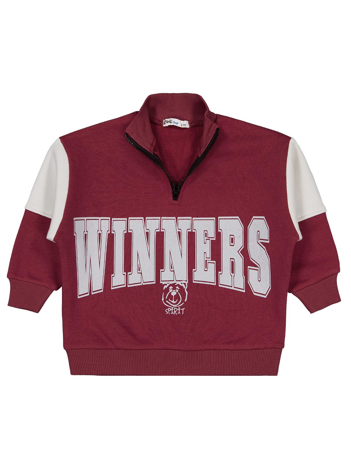 Civil Boys Erkek Çocuk Winners Baskılı Sweatshirt | 3 İp Uzun Kol | Okul Kreş ve Günlük Kullanım - Bordo