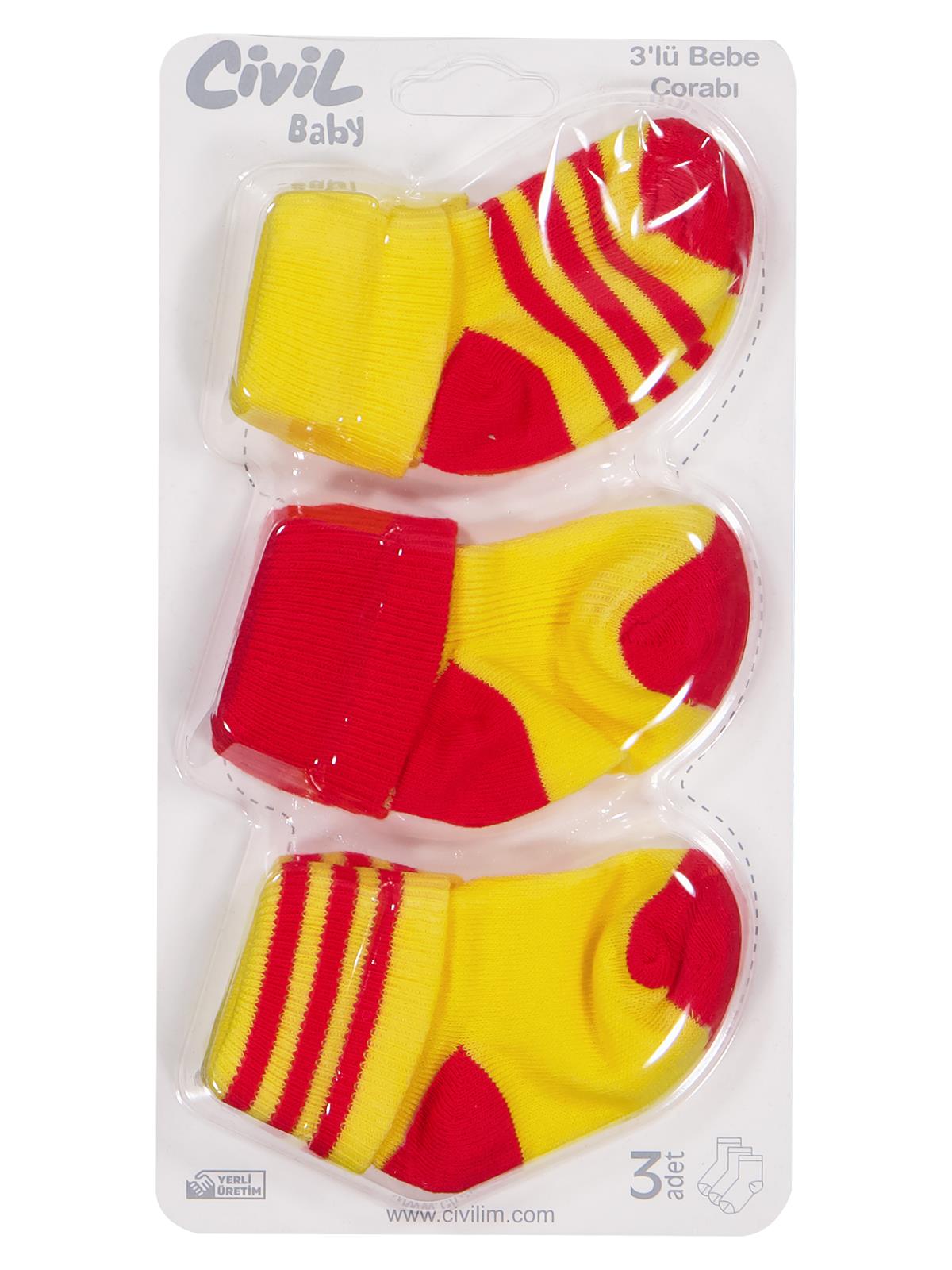 Civil Baby Sarı-Kırmızı Asetat 0-24 Ay Çorap Setleri