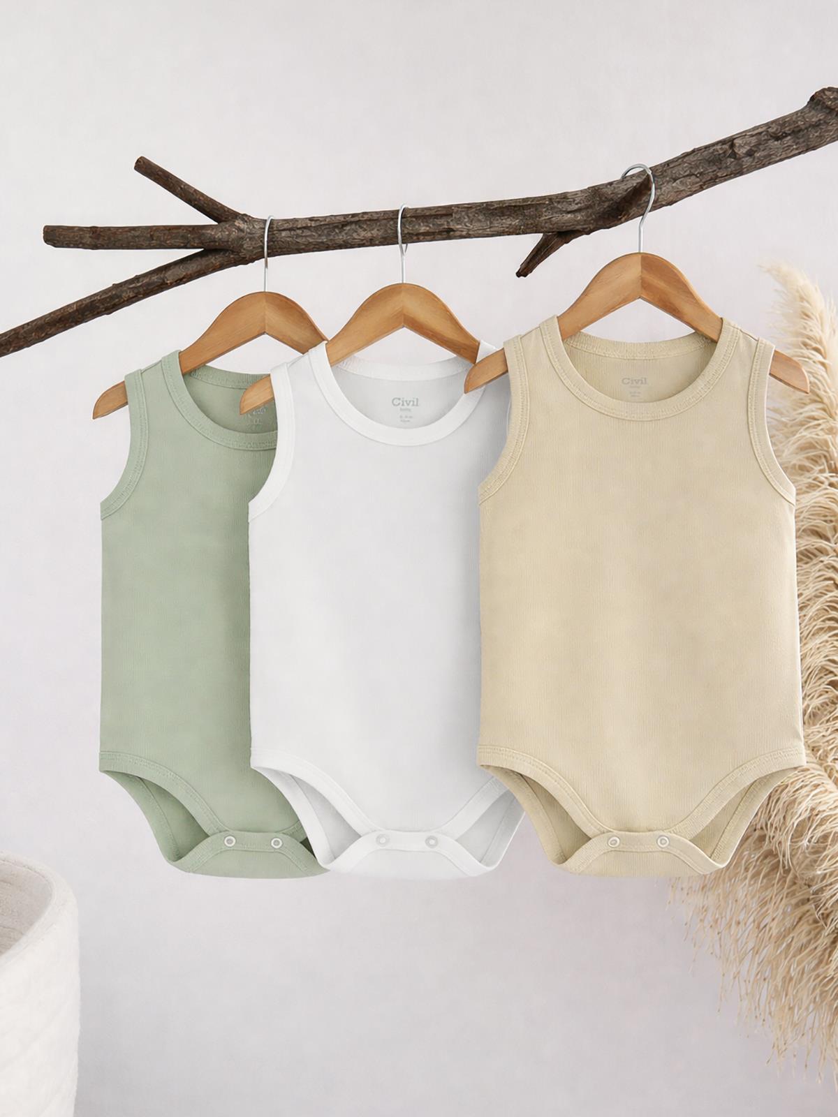 Civil Baby 3'lü Düz Sıfır Kol 3-36 Ay Çıtçıtlı Badi - Bej