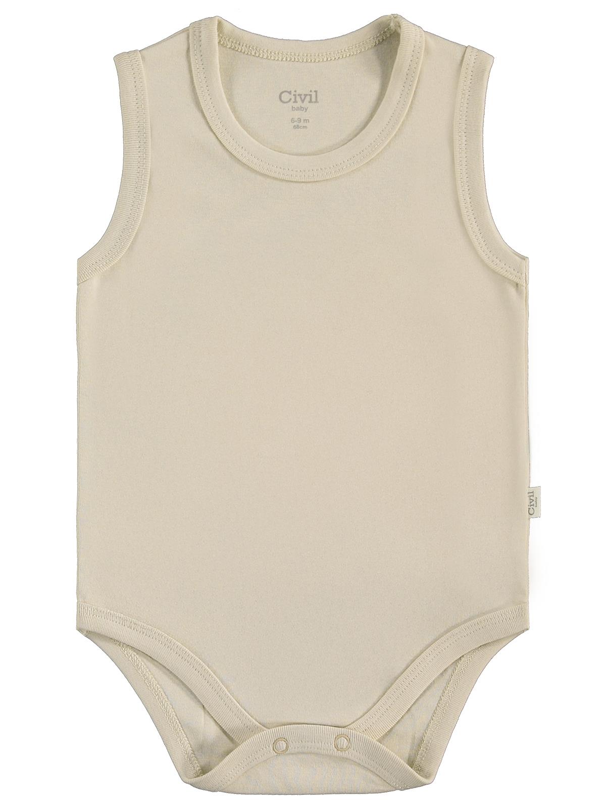 Civil Baby 3'lü Düz Sıfır Kol 3-36 Ay Çıtçıtlı Badi - Bej