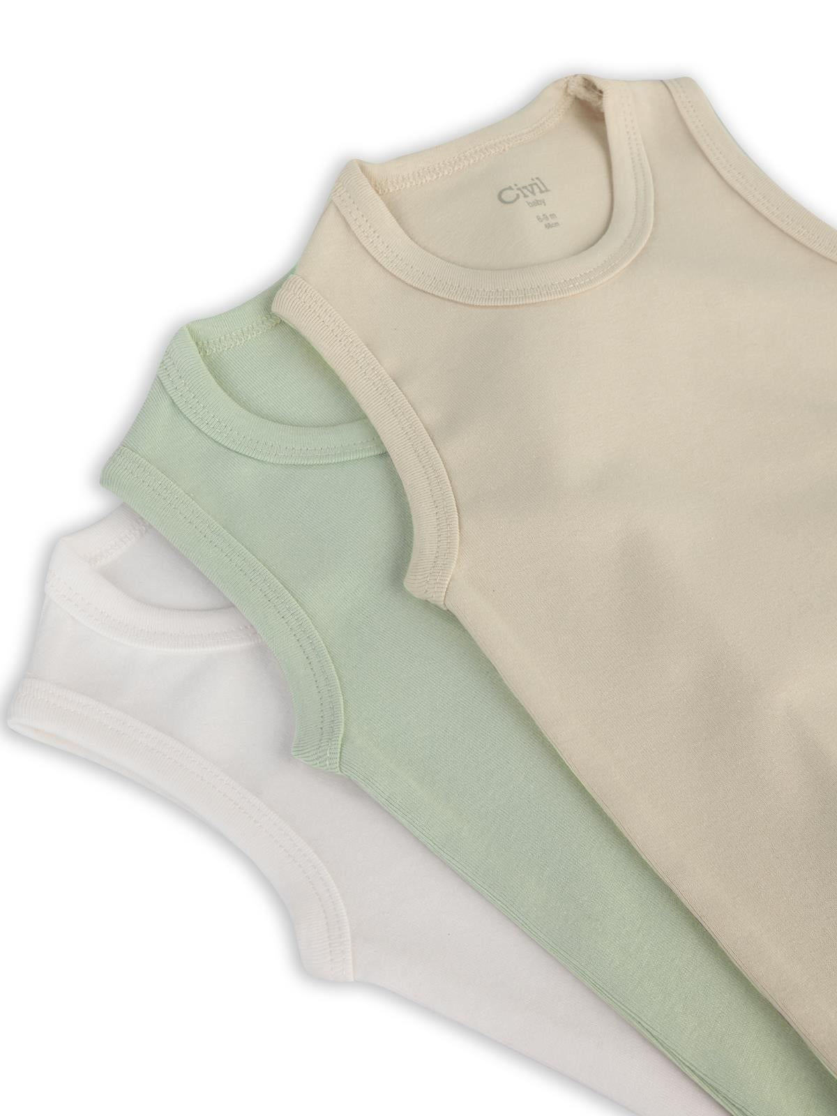 Civil Baby 3'lü Düz Sıfır Kol 3-36 Ay Çıtçıtlı Badi - Bej