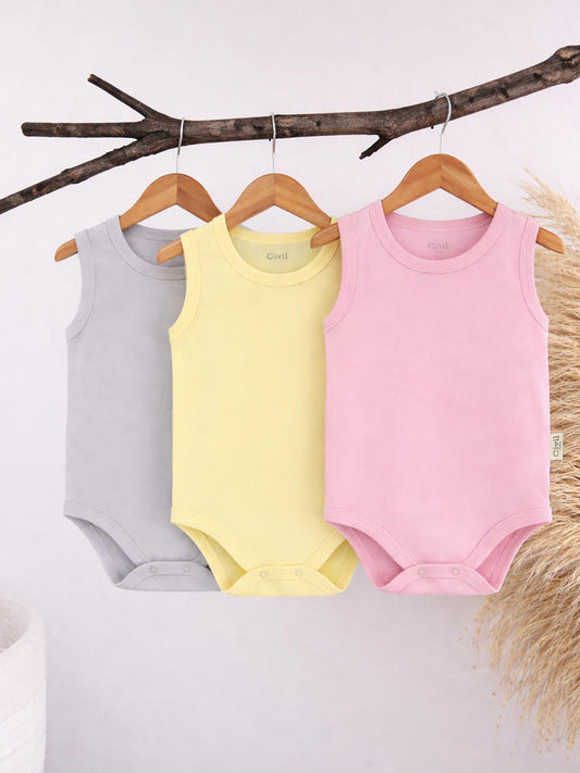 Civil Baby 3'lü Düz Sıfır Kol 3-36 Ay Çıtçıtlı Badi - Pembe