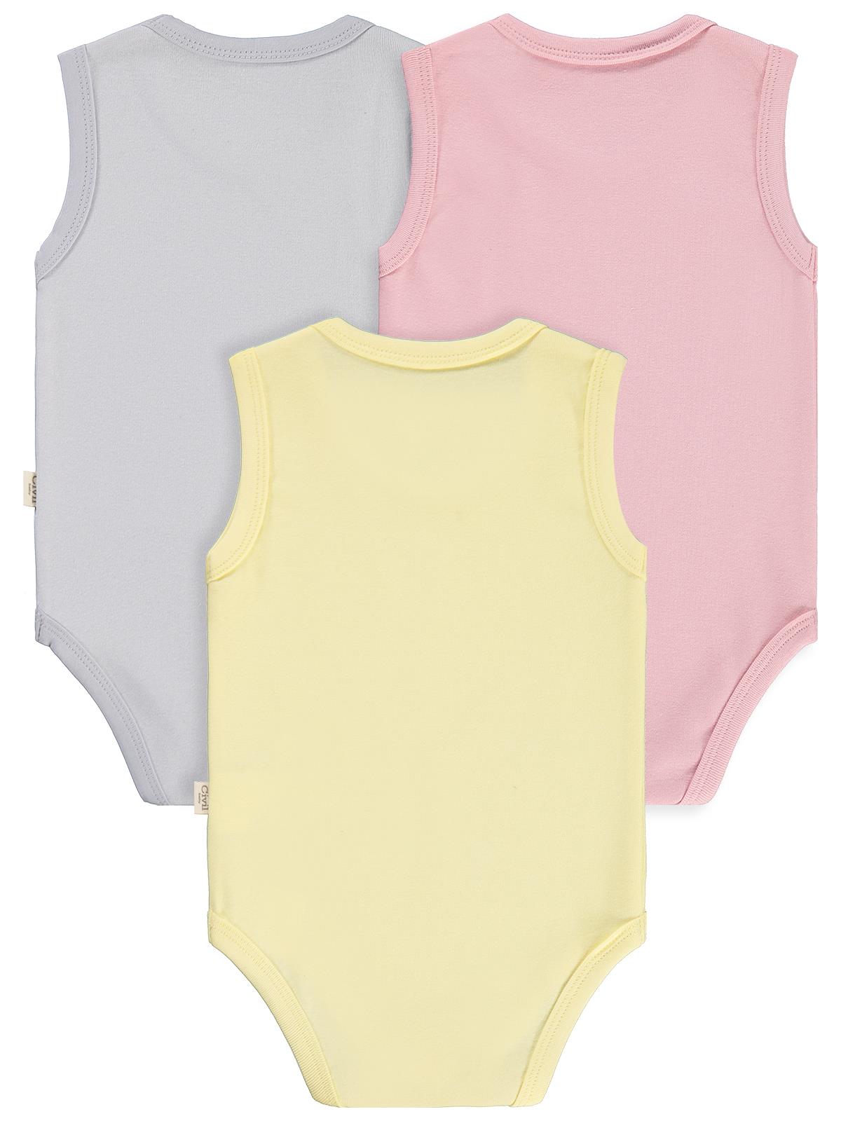 Civil Baby 3'lü Düz Sıfır Kol 3-36 Ay Çıtçıtlı Badi - Pembe