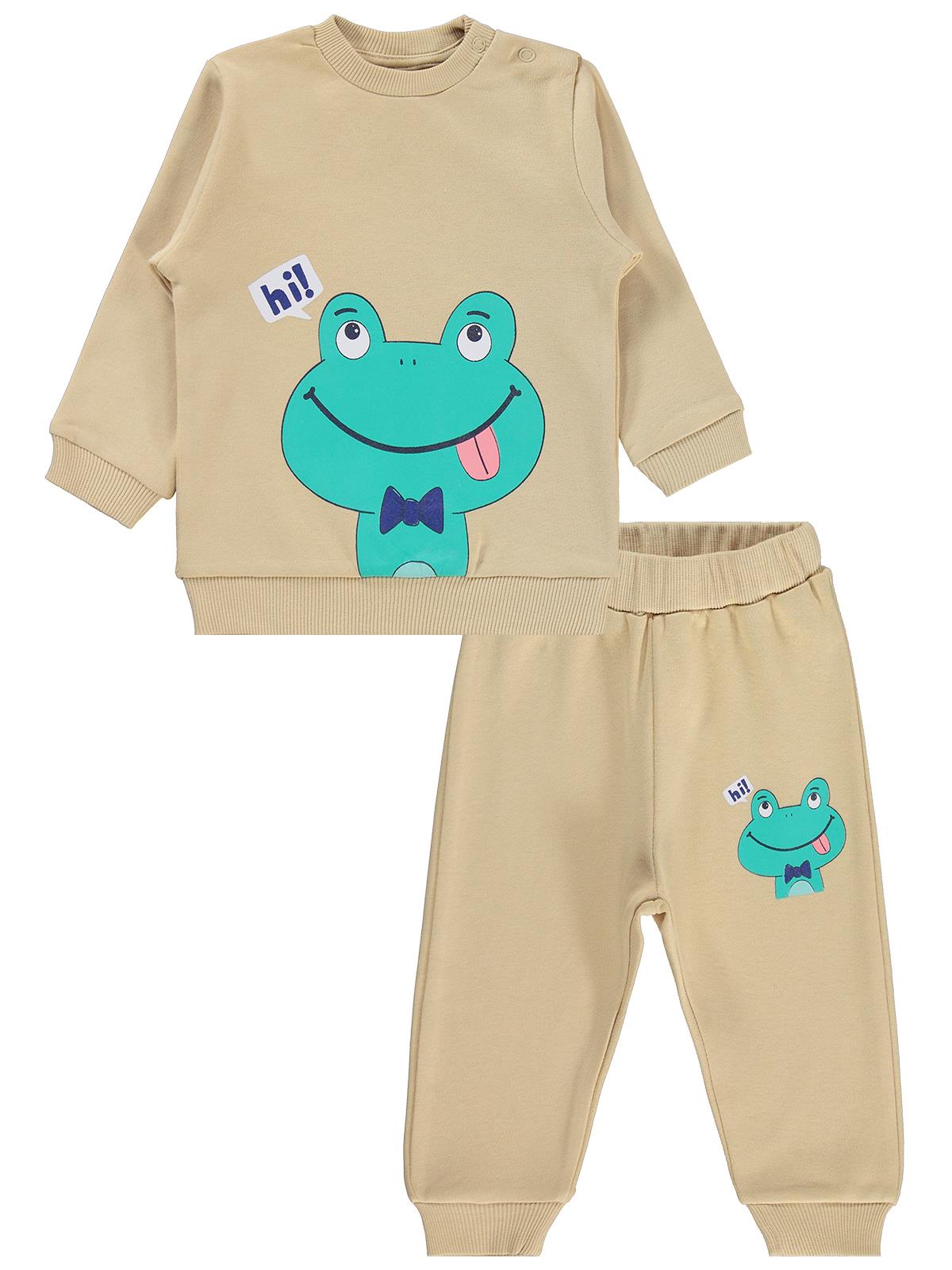 Civil Baby Erkek Bebek Kurbağa Baskılı 6-18 Ay Takım - Kahverengi
