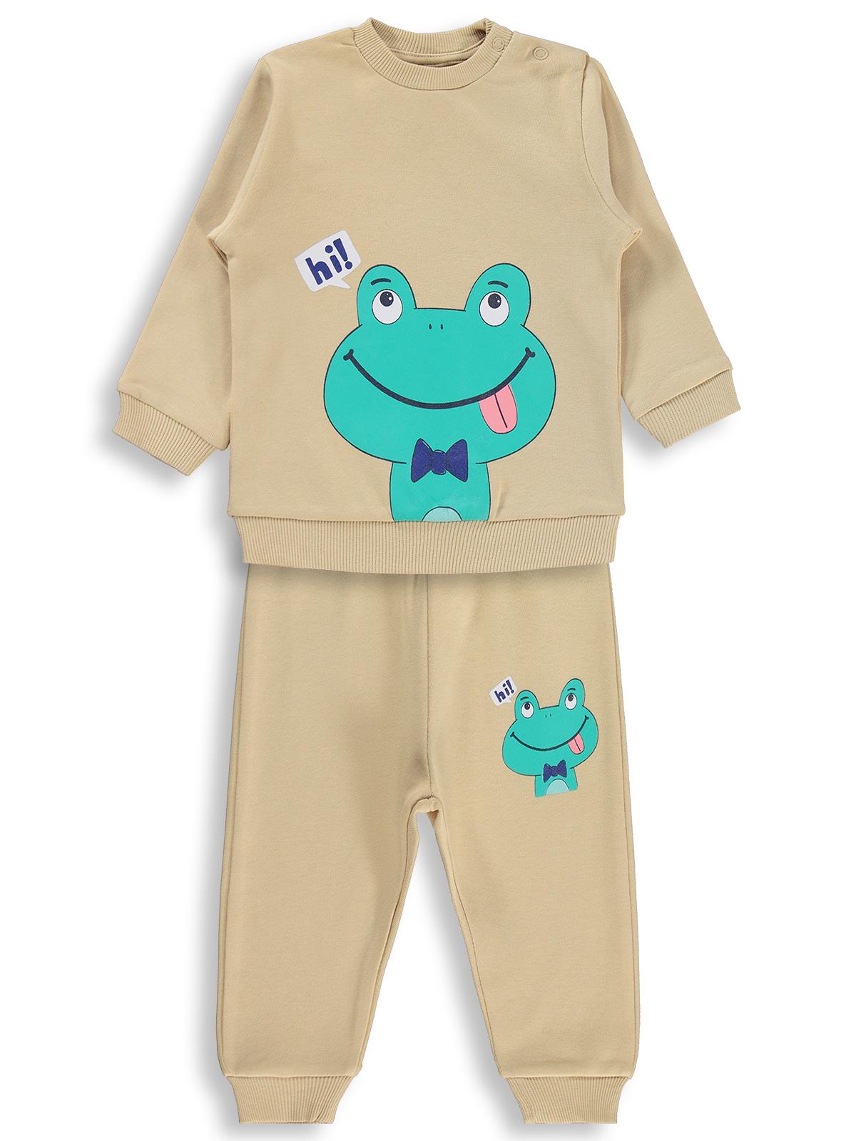 Civil Baby Erkek Bebek Kurbağa Baskılı 6-18 Ay Takım - Kahverengi