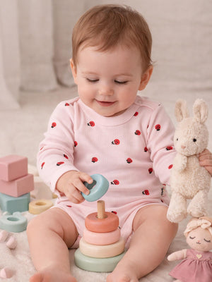 Civil Baby Uğur Böceği Empirme 0-48 Ay Çıtçıtlı Badi - Pembe