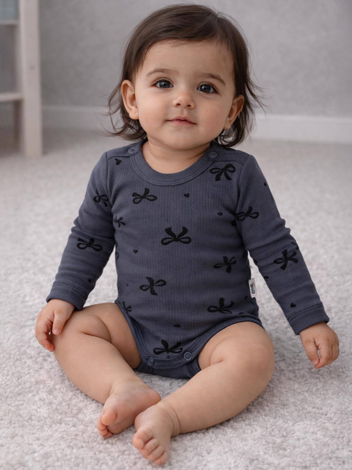 Civil Baby Fiyonk Empirme 1-36 Ay Çıtçıtlı Badi - Gri