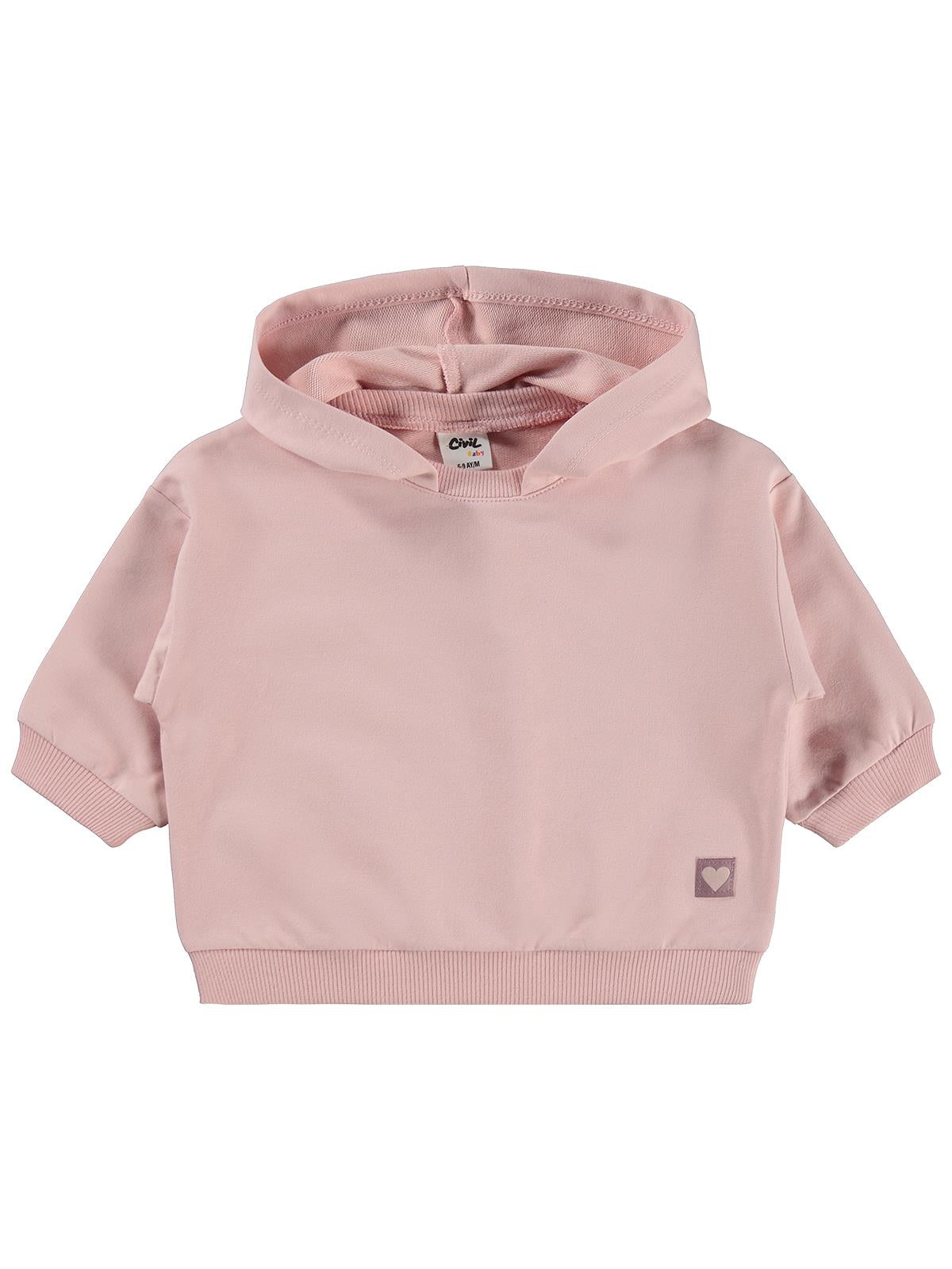 Civil Baby Civil Basic Kalp Etiketli Kapüşonlu 6-18 Ay Sweatshirt  - Bej