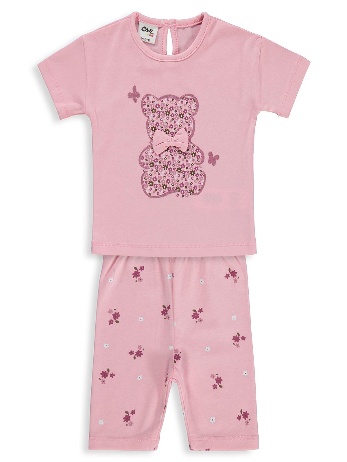 Civil Baby Ayıcık Baskılı Fiyonklu 6-18 Ay Takım - Pembe
