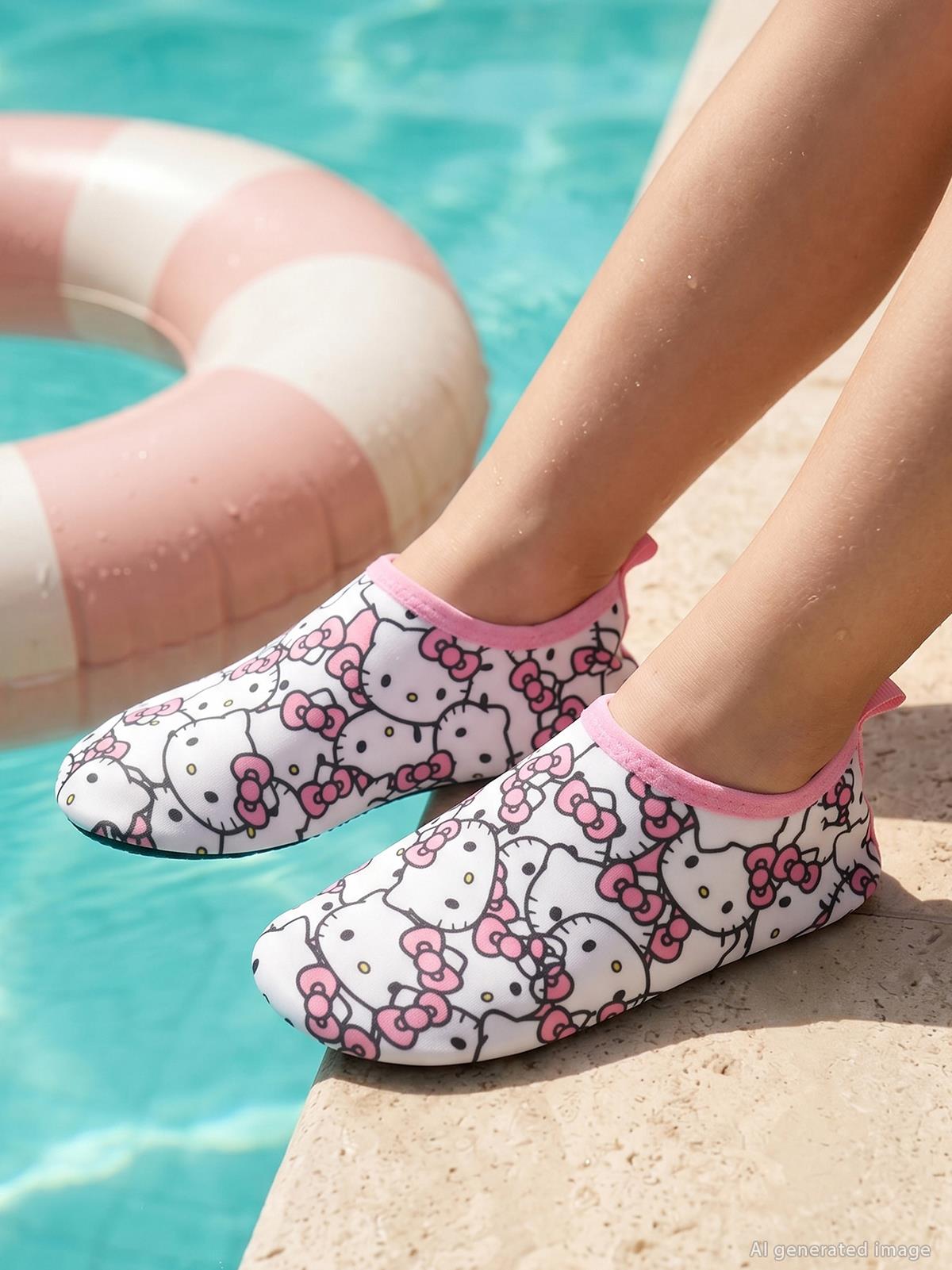 Hello Kitty Baskılı Tabanlı 32-36 Numara Deniz Ayakkabısı - Beyaz