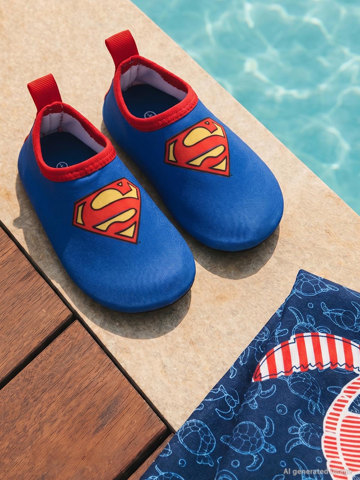 Superman Baskılı Tabanlı 20-24 Numara Deniz Ayakkabısı - Mavi
