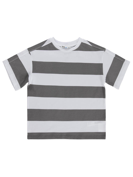Civil Boys Basic Çizgili 10-13 Yaş Tişört - Gri