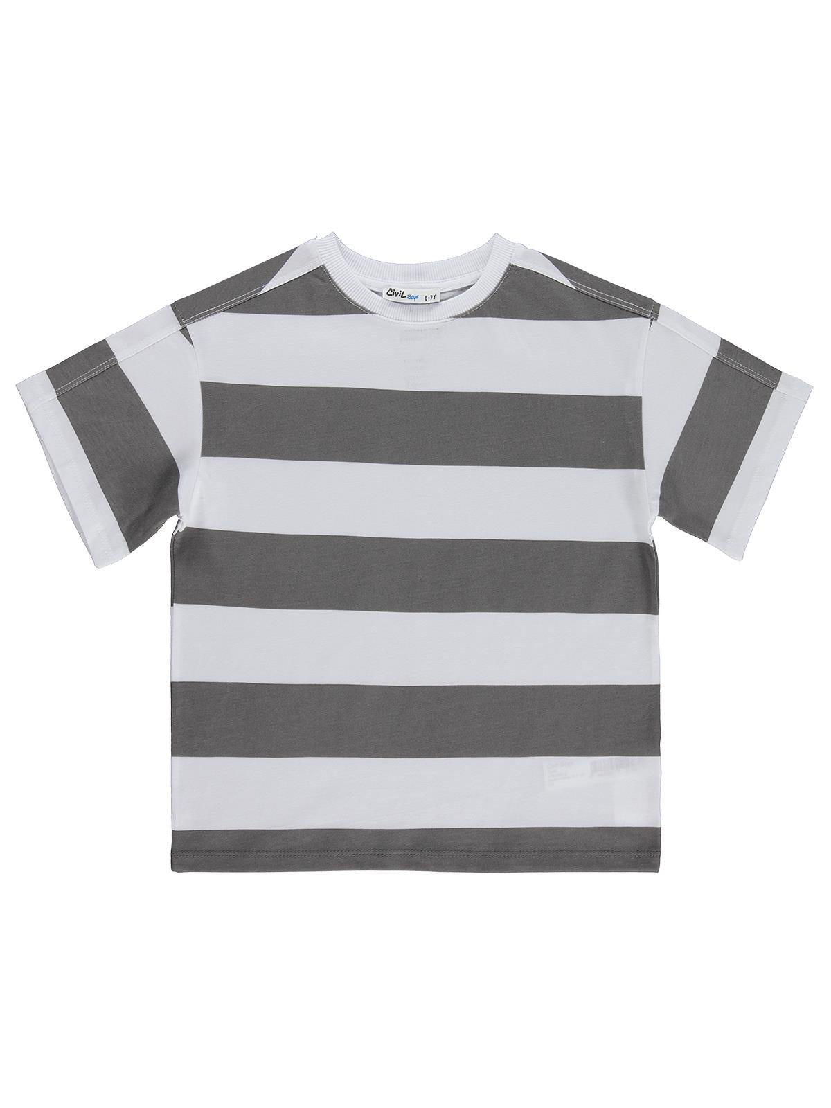 Civil Boys Basic Çizgili 6-9 Yaş Tişört - Gri