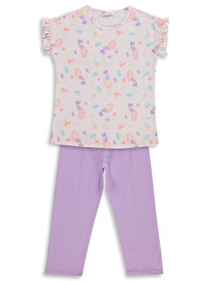 Civil Girls Deniz kızı Desenli 6-9 Yaş Pijama Takımı - Uçuk Pembe-Lila