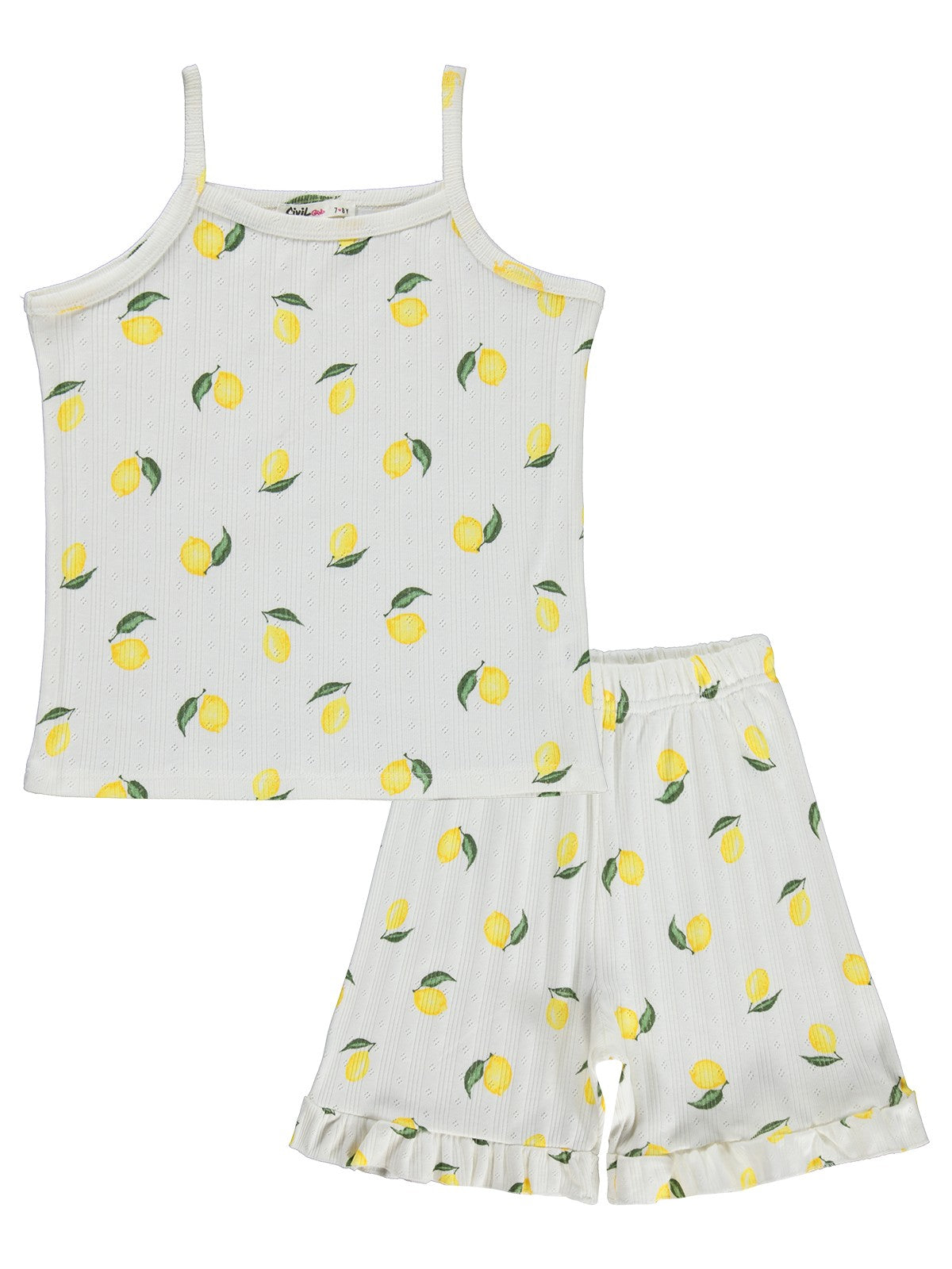 Civil Girls Limon Desenli Şortlu 10-13 Yaş Pijama Takımı - Kırık Beyaz