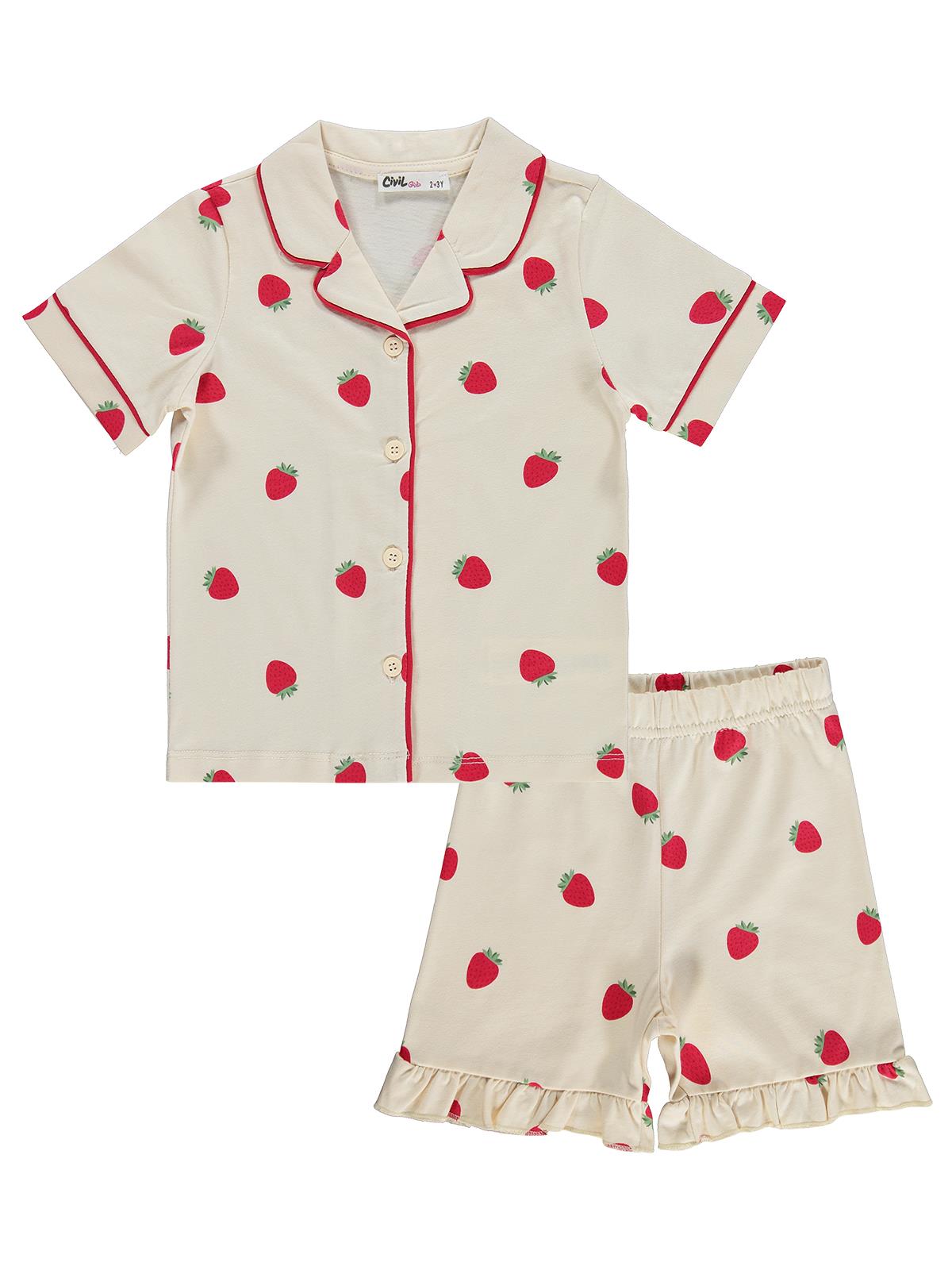 Civil Girls Çilek Desenli Şortlu 2-5 Yaş Pijama Takımı - Fil Dişi