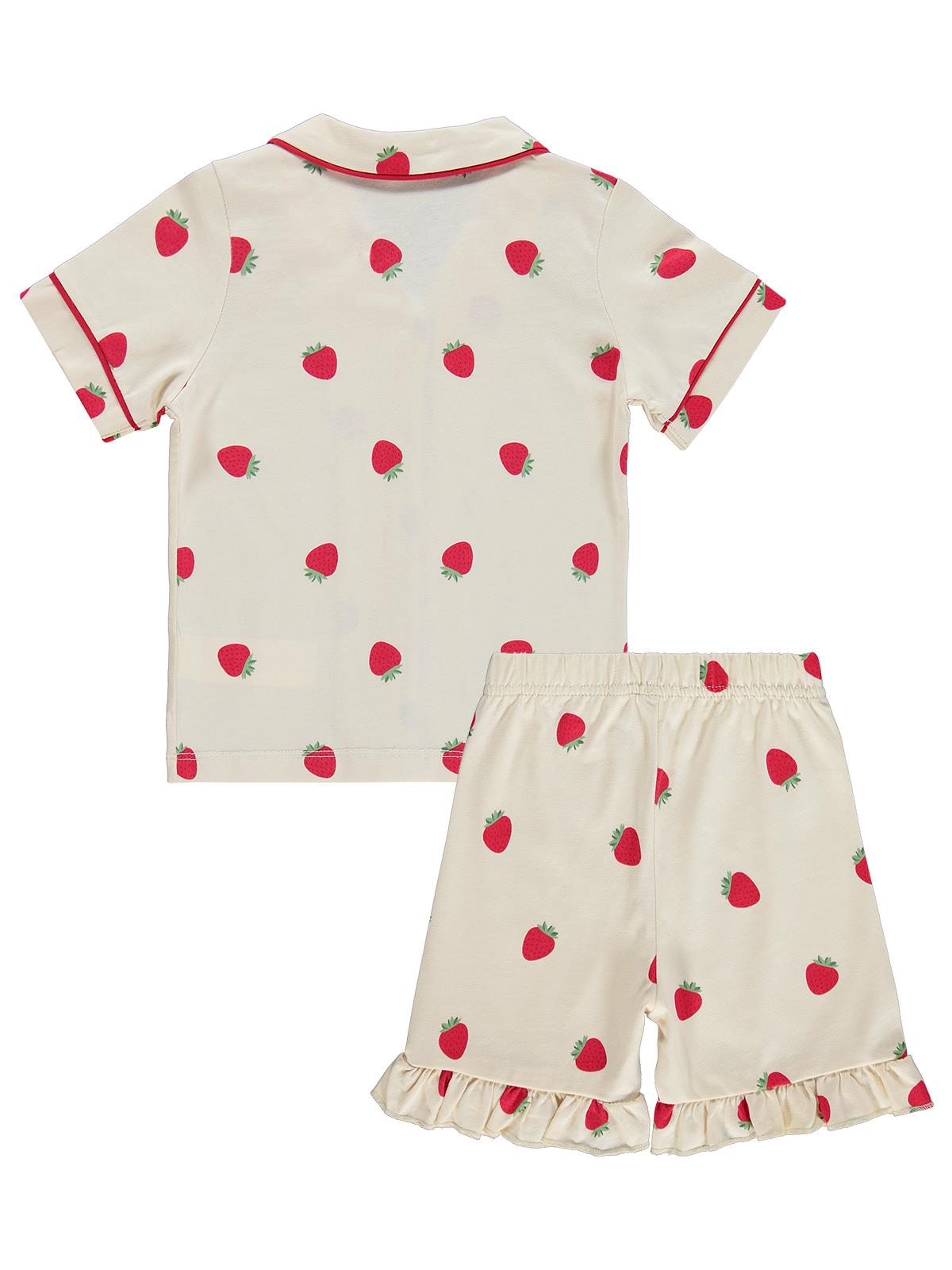 Civil Girls Çilek Desenli Şortlu 2-5 Yaş Pijama Takımı - Fil Dişi