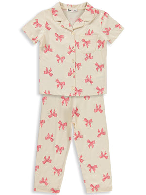 Civil Girls Fiyonk Desenli 10-13 Yaş Pijama Takımı - Fil Dişi