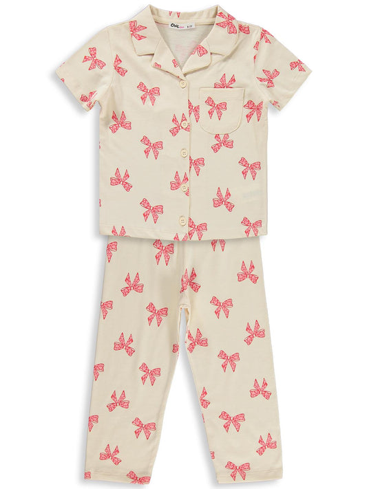 Civil Girls Fiyonk Desenli 10-13 Yaş Pijama Takımı - Fil Dişi