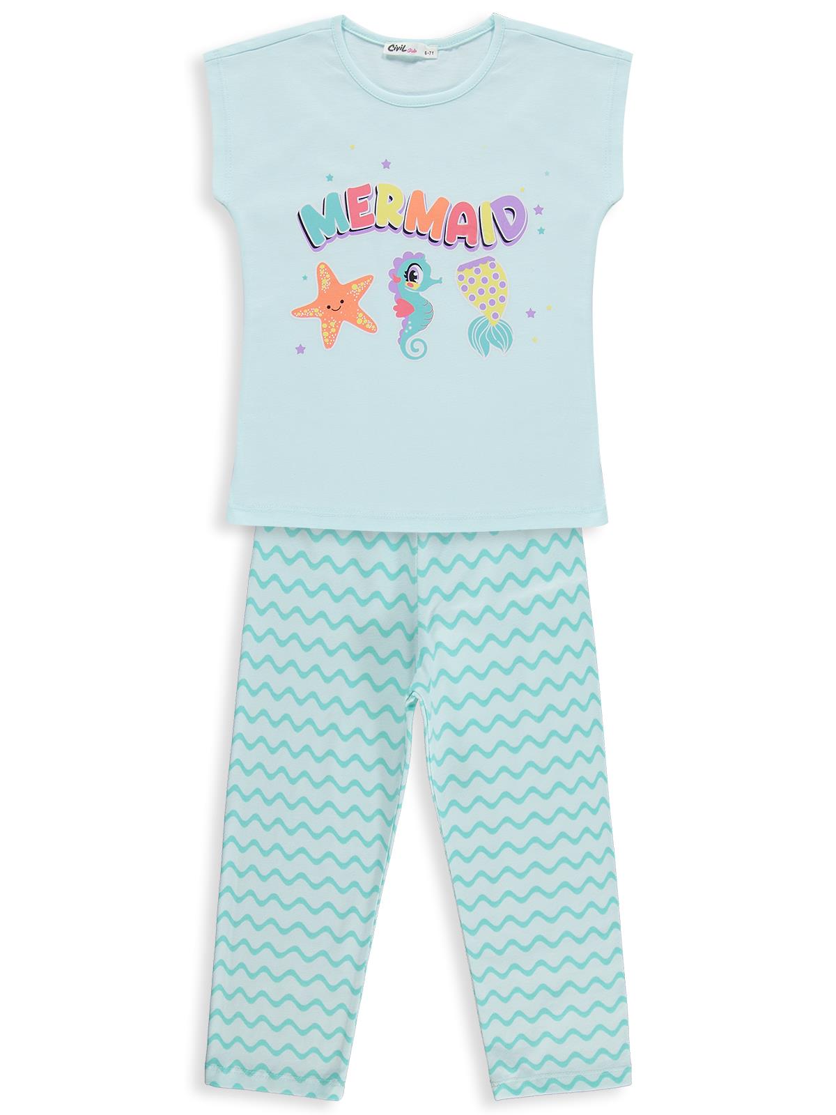 Civil Girls Mermaid Baskılı 6-9 Yaş Pijama Takımı - Yeşil