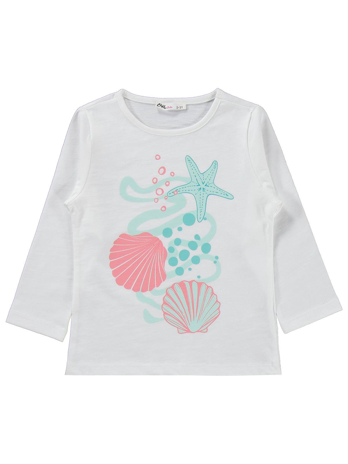 Civil Girls Deniz Kabuğu Desenli 2-5 Yaş Pijama Takımı - Kırık Beyaz