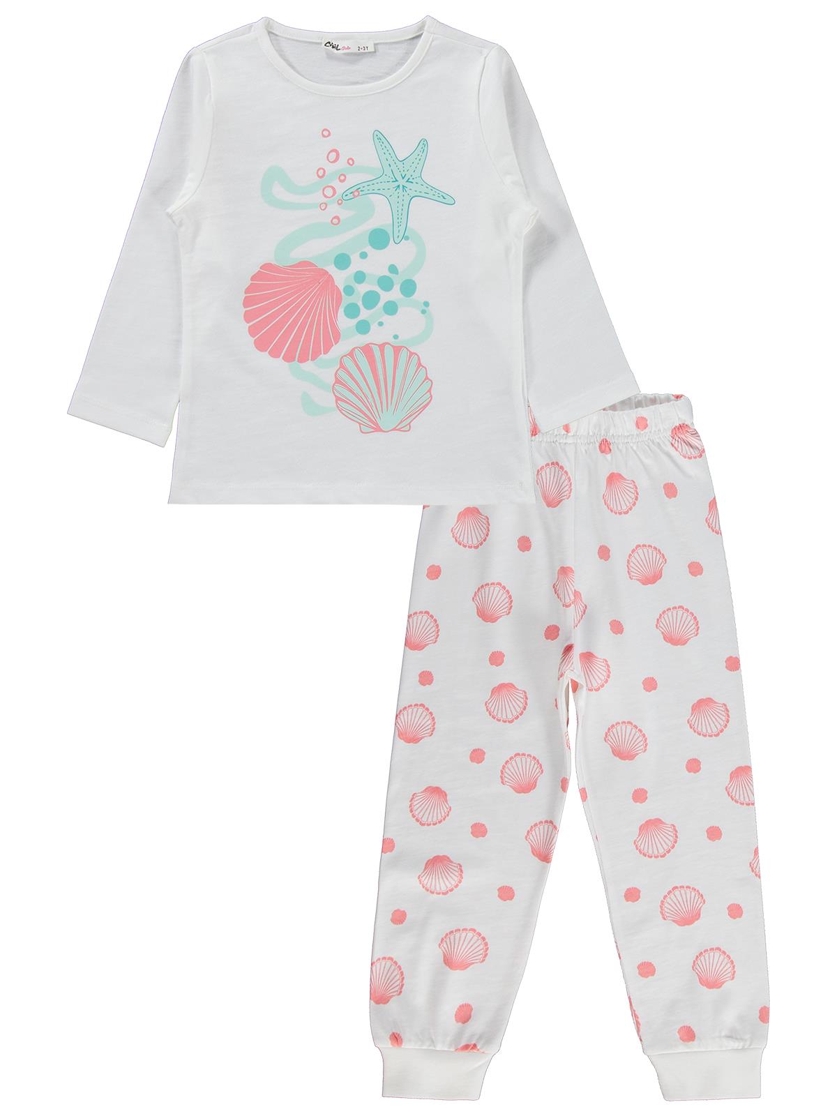 Civil Girls Deniz Kabuğu Desenli 2-5 Yaş Pijama Takımı - Kırık Beyaz