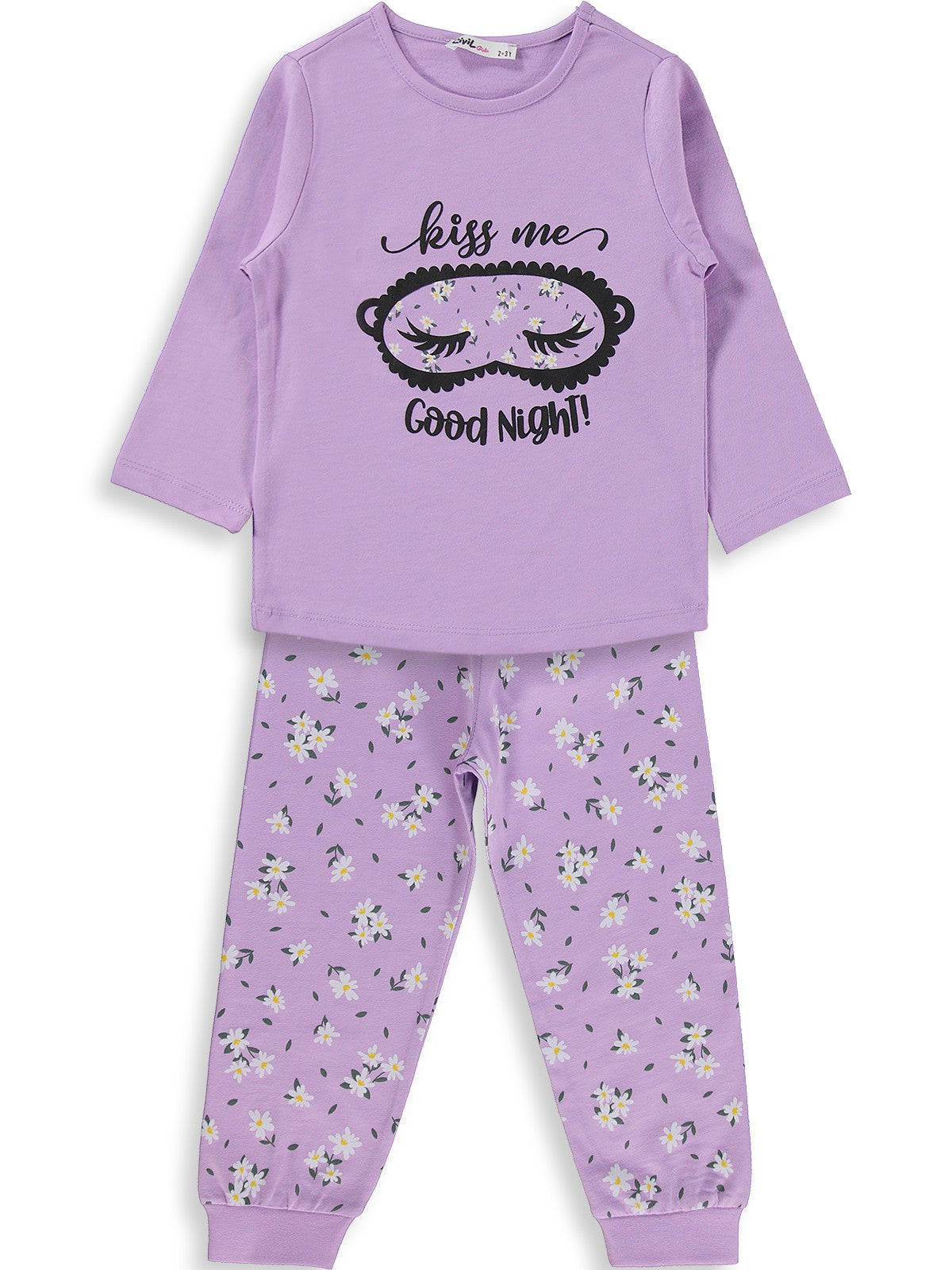 Civil Girls Çiçek Desenli 2-5 Yaş Pijama Takımı - Lila