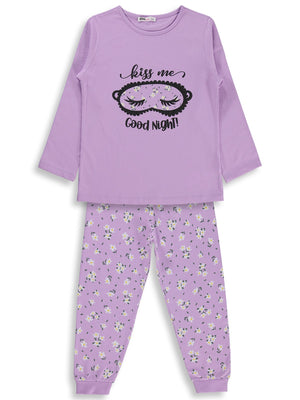 Civil Girls Çiçek Desenli 6-9 Yaş Pijama Takımı - Lila