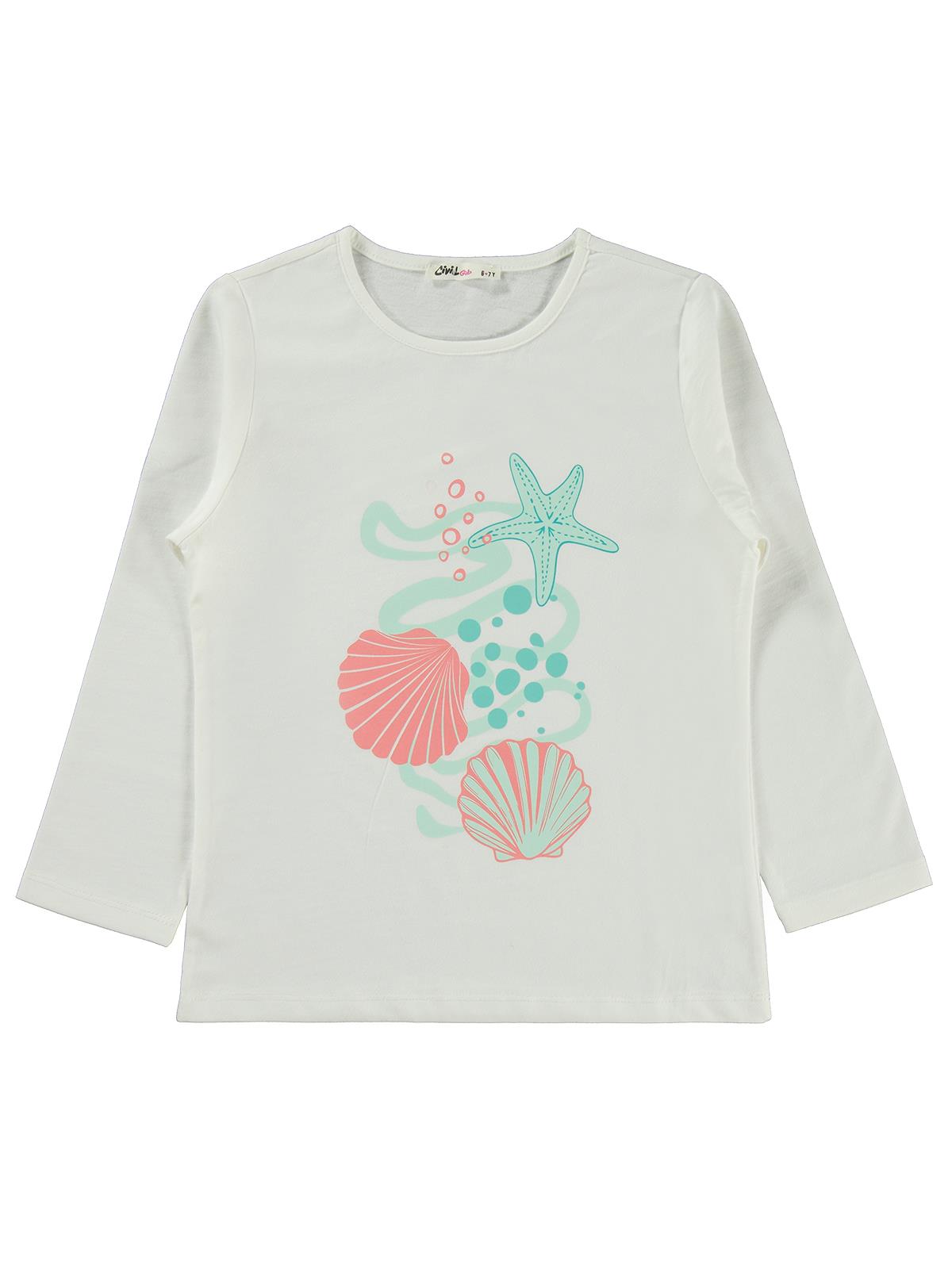 Civil Girls Deniz Kabuğu Desenli 6-9 Yaş Pijama Takımı - Kırık Beyaz
