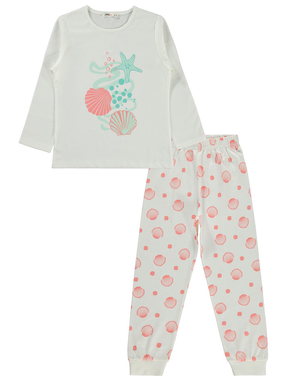 Civil Girls Deniz Kabuğu Desenli 6-9 Yaş Pijama Takımı - Kırık Beyaz