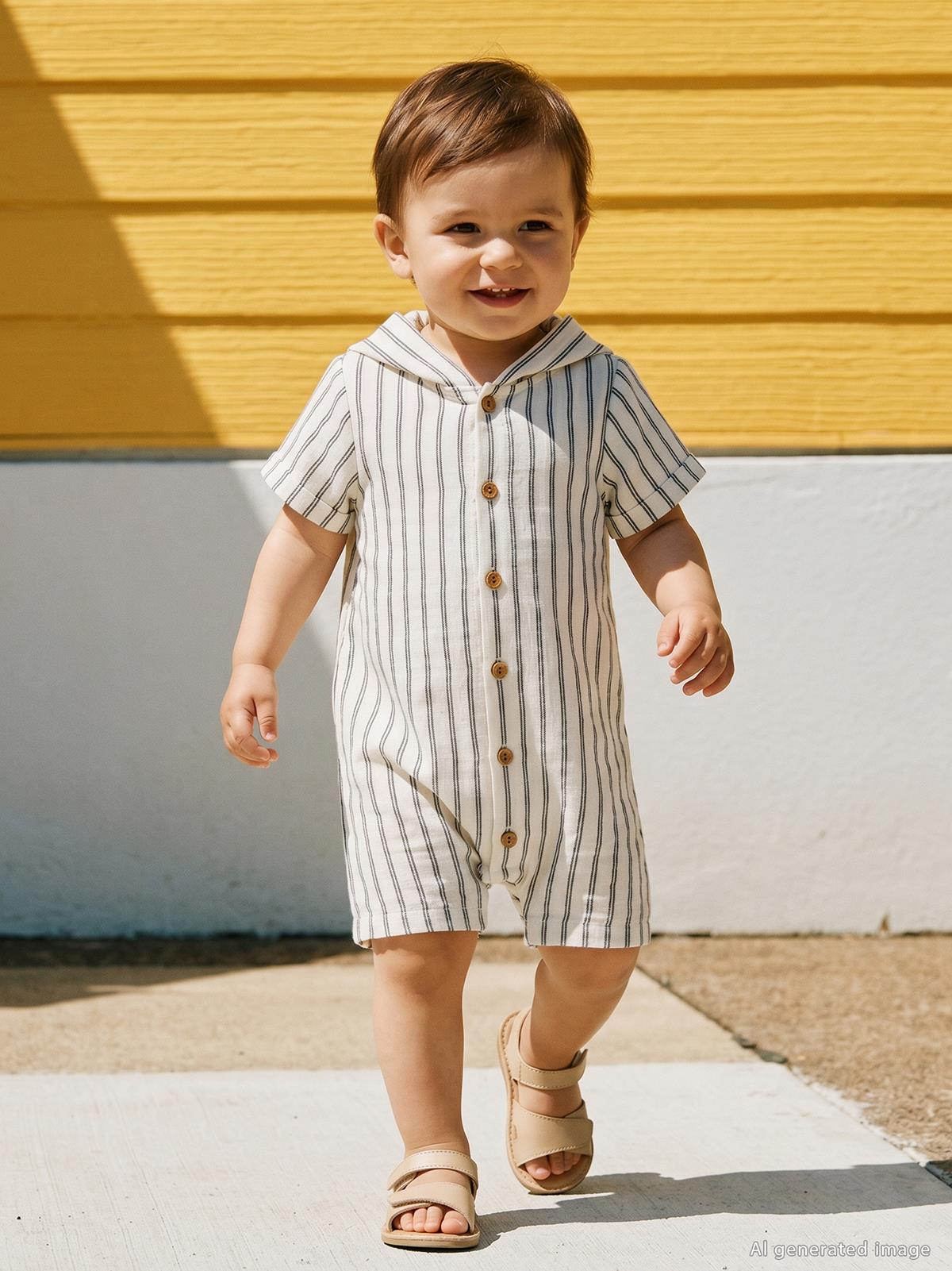 Civil Baby Çizgili Kapüşonlu 6-18 Ay Tulum - Lacivert