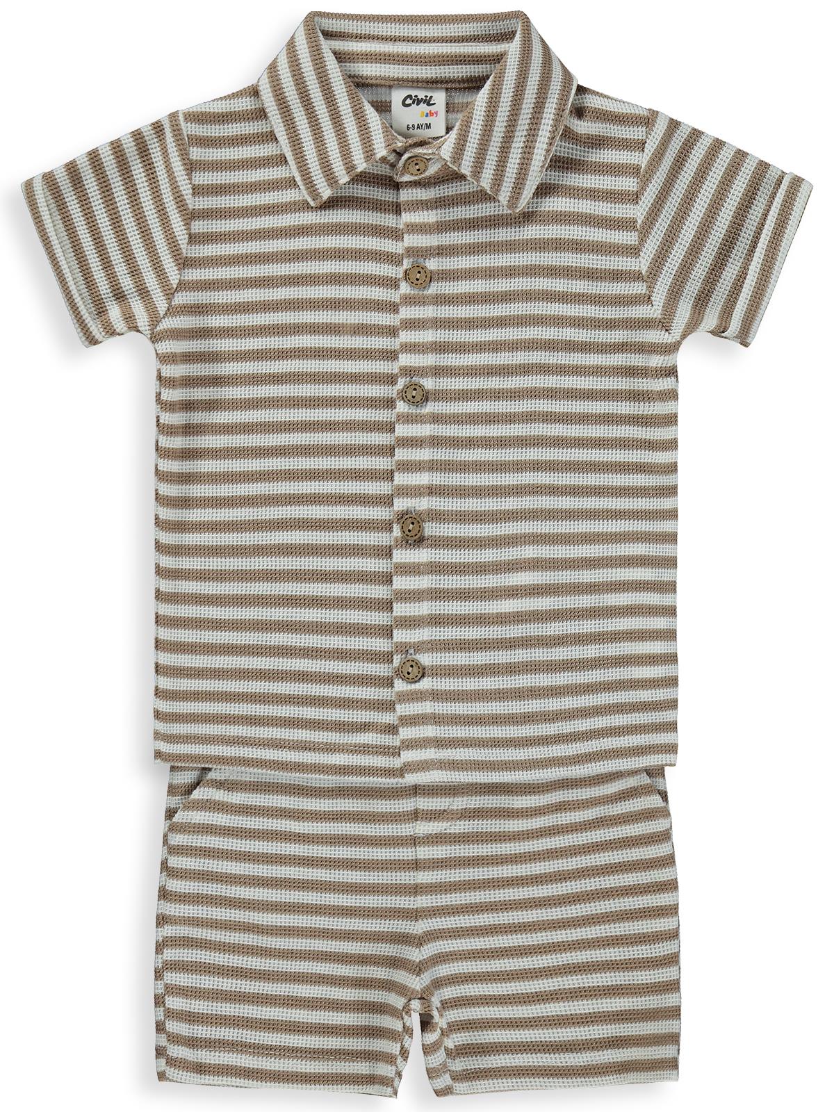 Civil Baby Çizgili 6-18 Ay Takım - Kahverengi