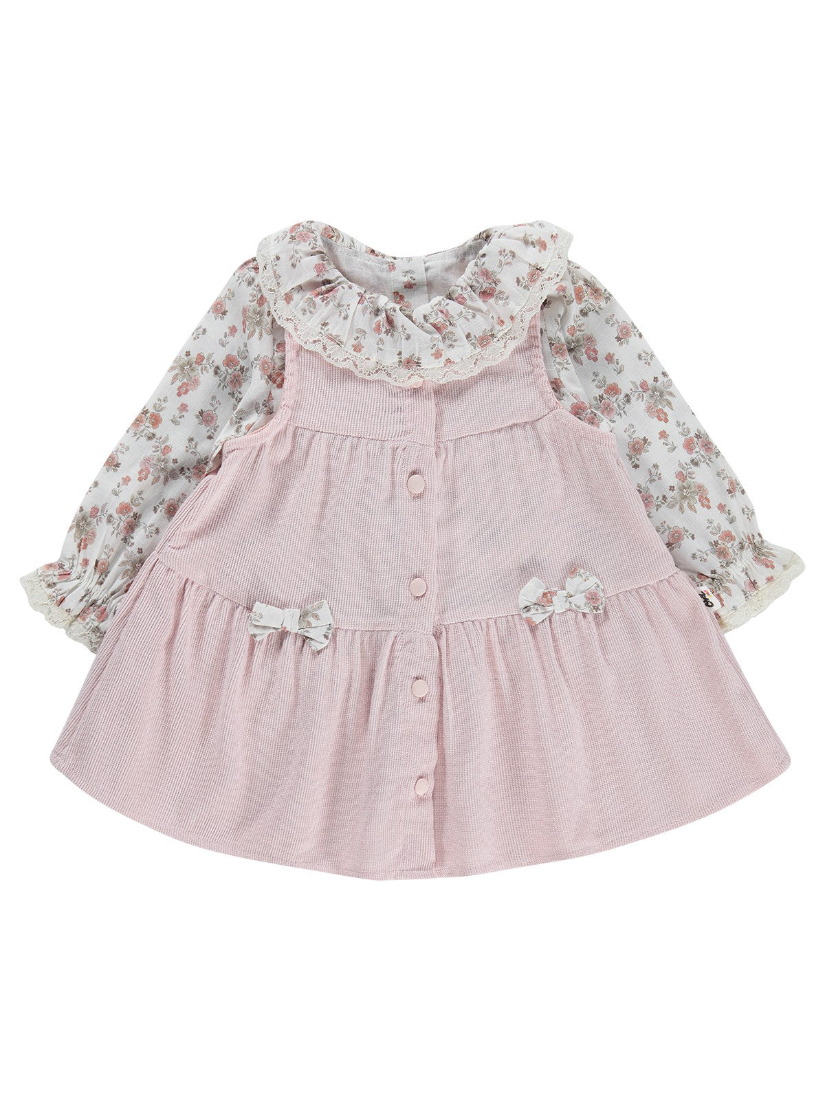 Civil Baby Çiçek Baskılı Düğmeli 6-18 Ay Elbise - Pudra