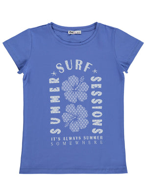 Civil Girls Summer Surf Sessions Baskılı 10-13 Yaş Tişört  - Mavi