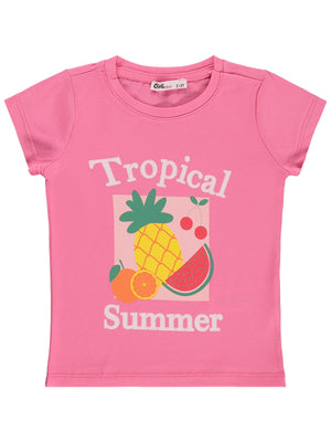Civil Girls Tropical Baskılı 2-5 Yaş Tişört - Pembe