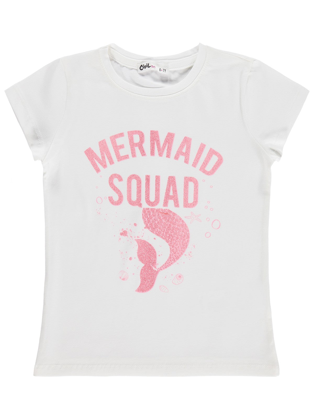 Civil Girls Mermaid Baskılı 6-9 Yaş Tişört  - Kırık Beyaz