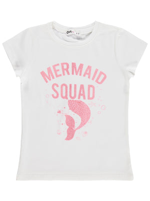 Civil Girls Mermaid Baskılı 6-9 Yaş Tişört  - Kırık Beyaz